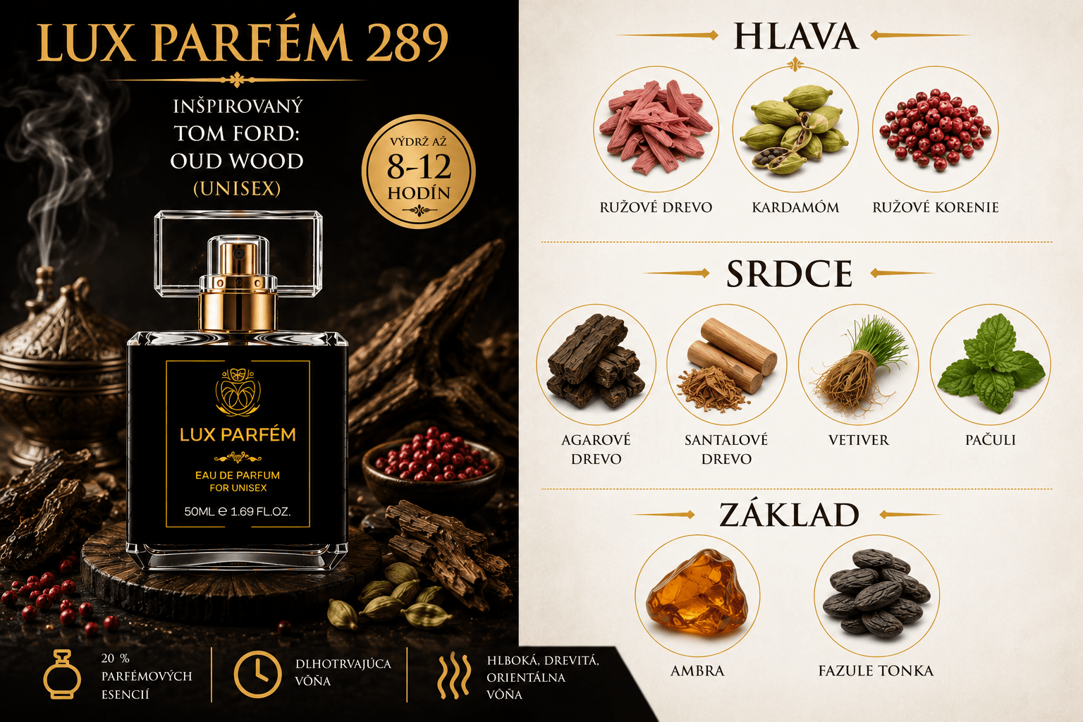 Lux Parfém 289 – Inšpirovaný Tom Ford: Oud Wood (Unisex)